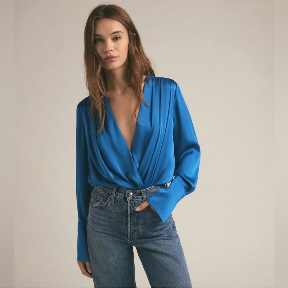 NWT Favorite Daughter The Date Blouse Bodysuit Sapphire Sz Sm